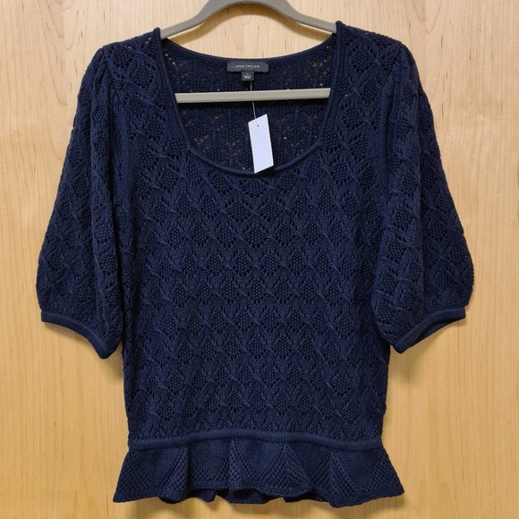 Ann Taylor Tops - Ann Taylor NWT Navy Pointelle Sweater S